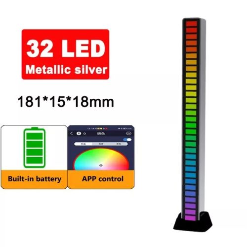 Ritmusra Világító RGB LED Lámpa, hangra és zenére villog, ezüst állvány, többszínű 